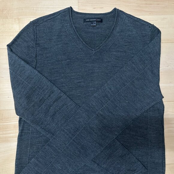 Merino Wool Blend Grey V-Neck Sweater | John Varvatos - Picture 1 of 4